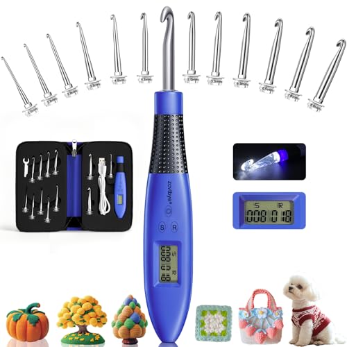 Light Up Crochet Hooks Set, 12 Sizes Counting Crochet Hook with Light | Portable Lighted Crochet Hook Set, All-in-One Crochet Hooks with Stitch & Row Counter, Crochet Gift for Family, Friends - size: 12 Size