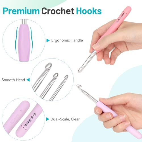 Coopay Crochet Hooks Set with Case, 12 Size Crochet Needles for Crocheting | Smooth & Ergonomic Extra Long Croche Hook for Beginner Adult Arthritic Hands,2mm(B)-8mm(L),Great DIY Craft Christmas Gift - color: Ergonomic Metal Set With Case