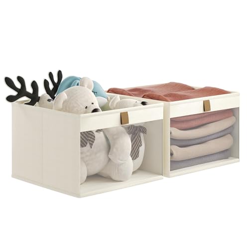 Linen Closet Organizers and Storage, Closet Storage Bins Basket Organizer, Foldable Organization Baskets with Mesh Window for Clothes Towels and Toys, 14.5" x 14.5" x 10.25", Beige, 2 pack - color: Beige-2Pack, size: 14 ½"L x 14 ½"W x 10 ¼"H