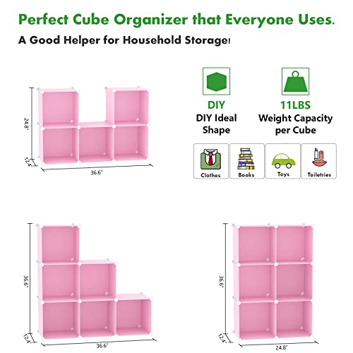 C&AHOME 6-Cube Storage Organizer Cube Shelf Closet Storage Bookcase, Pink | Stackable Cubby Storage, Bookshelf, Portable Plastic Storage Closet Organizer, DIY Modular Shelving Units for Home, Wardrobe - color: Pink