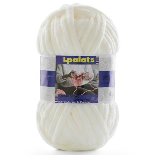 #6 Super Bulky Blanket Cream Yarn - Chunky Chenille Yarn for Crocheting | Baby Blanket Yarn (Each 3.5oz/100g, 71yds/65m) - Polyester - Thick Plush Fluffy Yarn for Crochet Amigurumi Blankets - color: Cream