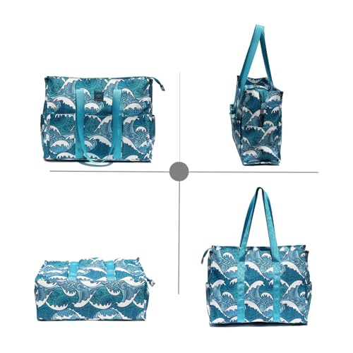 ESVAN Utility Tote Bag with Zip Top Waterproof Teacher Tote Bag for Teacher Work Women Beach - color: A Wave