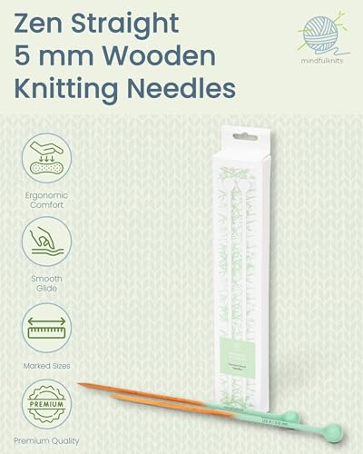 mindfulknits Premium Straight Single Pointed Beech Wood Knitting Needles – Size US 8, 5mm – 30cm Length – Straight Needle Set - Crafting & Knitting Supplies for Relaxation & Stress Relief (US8, 5mm) - size: US8, 5mm