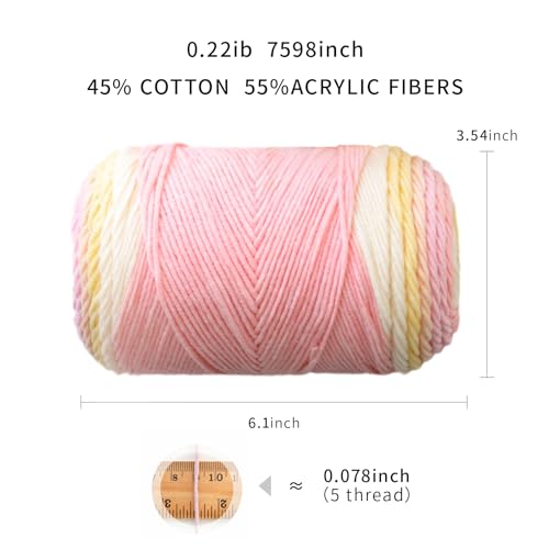 Franel Rainbow Cake Yarn, Cotton Blend 100g/211yds, 3-Pack (33 Autumn Moon) | 45% Cotton, 55% Acrylic · 100g/211yds · 3-Pack · 21sts×11 rows (3mm) · 23 colors · 40°C wash · For beanies, scarves & throws. - color: 33