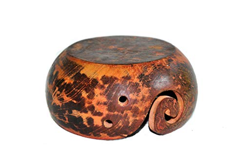Premium Solid Dark Handmade Crafted Wooden Portable Antique Yarn Storage Bowl - Holder for Knitting Crochet Hook Accessories (6" x 6" x 3", Rustic Orange) - color: Rustic Orange, size: 6" x 6" x 3"