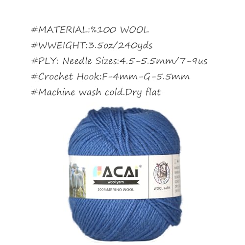 Facai Merino Wool Yarn Sock Yarn - 100% Pure Merino Wool Roving for Knitting, 1-Ball Set, 3.5oz (240 Yards), Worsted Weight (1, Dark Blue) - color: Dark Blue