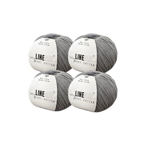 Baby Cotton Yarn, 55% Cotton 45% Acrylic, Fine (2) for Crochet and Knitting 4x1.76 Oz (4x50g) / 4x177 Yrds (4x162m), Soft Yarn, Amigurumi Yarn - color: Dark Grey, size: 4 Skeins