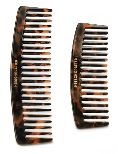 Heesch Wide Tooth Curl Comb Set of 2, Detangling Comb 5 Inch Small Travel Comb & 7 Inch Large Comb for Women, Wide Tooth Comb for Wet, Thick, Wavy, Curly Hair, Tortoise Shell Cellulose Acetate - color: Classic Tortoise
