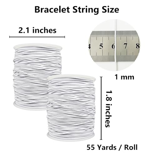 LUSTEMBER Stretchy String for Bracelets, 2 Rolls 1 mm Sturdy Elastic String Elastic Cord for Jewelry Making, Necklaces, Beading (White) - size: 2 White