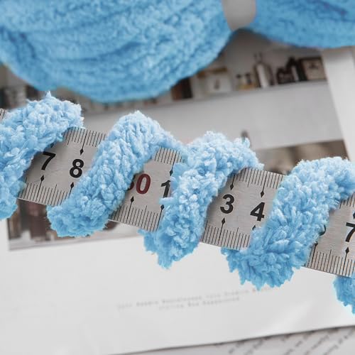 HOMBYS Sky Blue Chunky Chenille Yarn for Hand Knitting,Fluffy Soft Jumbo Yarn Crocheting,Super Bulky Big Yarn for Chunky Blanket,Large Thick Arm Knitting Yarn,8 Pack Plush Yarn - color: Sky Blue