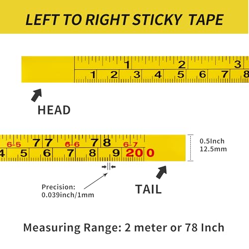 2Pcs Steel Self-Adhesive Measuring Tape, Imperial & Metric Tape Measure Sticker Ruler, Left To Right and Right To Left Stick on Tape Measure for Workbench, Woodworking, Saw & Drafting, 200cm / 78 Inch - size: 2m