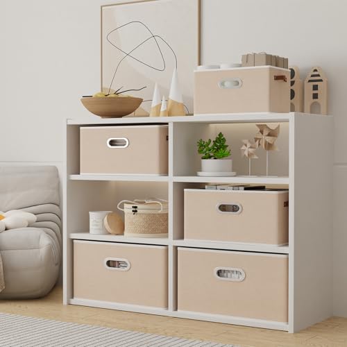 Yawinhe Collapsible Fabric Storage Bins,15.0x9.8x8.3in,Beige,4-Pack | Foldable Storage Baskets for Shelves, Closet Boxes for Organization, Washable Closet Organizer for Towels, Canvas Bins - color: Beige, size: 15.0x9.8x8.3inch(4-Pack)