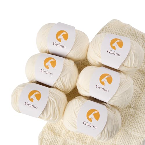 Merino Wool Yarn for Knitting & Crocheting - 35% Wool, 65% Acrylic - color: White, size: 6 Balls