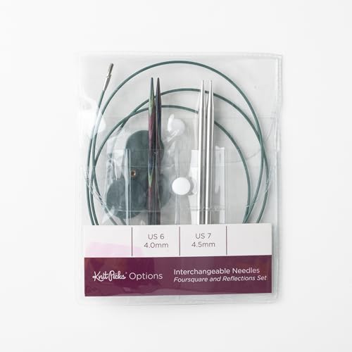 Knit Picks Wood and Metal Interchangeable Knitting Needles Set - US 6 and 7 | 1 pair of stainless steel knitting needles in size 7 and 1 pair of wood knitting needles in size 6, 4.75" long, with cables - color: Foursquare Majestic & Reflections