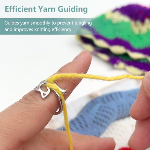 6PCS Silver Adjustable Crochet Tension Rings Set, Cat Yarn Guide Finger Rings with Storage Box for Knitting & Crochet ﻿