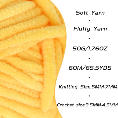 2 Pack Light Yellow Fluffy Velvet Yarn for Crocheting, Chunky Chenille Baby Blanket Yarn for Crochet, Soft Fuzzy Puzzle Yarn for Knitting, (50g/1.77oz Each) Bulky Thick Amigurumi Crochet Yarns - color: 2 Light Yellow
