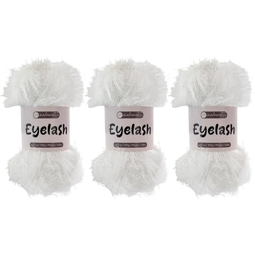 Makromecity Eyelash Yarn – Fuzzy Fun Fur Yarn, 3.53 Oz (100g) 150 yd (140m), Weight 3 Light, Premium Polyester Novelty Feather Yarn for Scarves, Amigurumi, Plush Toys & Craft (Ecru, 3 Skeins) - color: Ecru, size: 3 Skeins