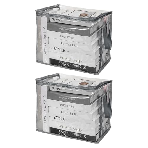 PATIKIL 15x9.5x12.6in Clear Storage Bags, 2PCS Plastic Storage Bags Clear Small Zippered Organizers Foldable Closet Bed Sheet Organizer Cube with Zipper for Book Clothes Yarn,L, Gray - color: Gray, size: L