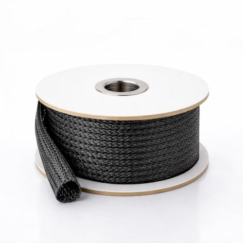 100ft Expandable Non-Split PET Braided Cable Sleeve, High-Temperature Black Loom for Automotive Harness and Chew-Resistant Home Office Wire Management (1") - size: 1" - 100ft
