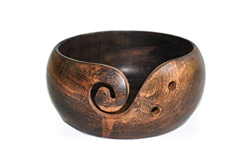 Premium Solid Dark Handmade Crafted Wooden Portable Antique Yarn Storage Bowl - Holder for Knitting Crochet Hook Accessories (6" x 6" x 3", Antique Copper) - color: Antique Copper, size: 6" x 6" x 3"