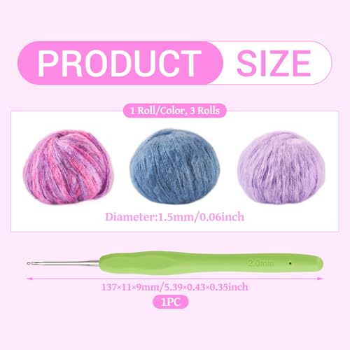 3 Balls Mohair Yarn for Crocheting Knitting Purple Wool Yarn Soft Fuzzy Mohair Knitting Yarns for Crochet DIY Garments Scarf Sweater Clothes Craft Projects - color: Purple