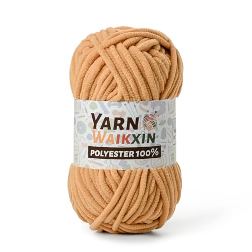 Khaki Soft Chenille Yarn for Crocheting, Fluffy Chunky Crochet Yarn for Baby Blanket, (3.52oz/131yds) Fuzzy Velvet Yarn for Amigurumi&DIY Puzzle、Crafts、Scarf - color: Khaki