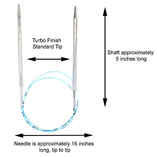 addi Skacel Turbo Original 16 Inch US - (2.75mm) Circular Knitting Needles | Ultra-Slick Finish, Slightly Blunt Tip, Memory-Free Blue Cords, Seamless & Snag-Free Joins, 10 Stitch Markers - size: US -- (2.75mm), 16 in. (40cm)