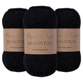 Re-Cotton Knitting Yarn 3X 100g / 3.52oz (Black, 3 Pack) - color: Black