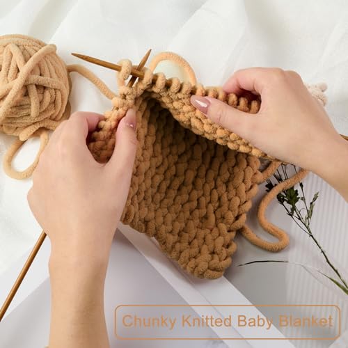 Chunky Chenille Yarn #6 Super Bulky Soft Fluffy Crochet | Easy care & beginner-friendly. Choose 0.66lb or 1.76lb. Perfect for blankets, hats, scarves, home decor. Machine washable. - color: Brown, size: 0.66LB/215yds