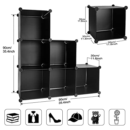 Cube Storage Organizer, 6-Cube DIY Plastic Closet Cabinet Modular Bookcase, Storage Shelves for Bedroom Living Room, Office, Black - color: Black, size: 6 Cubes