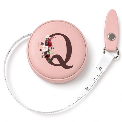 Maicican Retractable Tape Measure, Pink Leather Sewing Measuring Tape, Q | with Initial A-Z, 60"/1.5m Soft Sewing Measuring Tape for Body Measurements, Portable Small Fabric Ruler - color: Tape Measure-Pink Q
