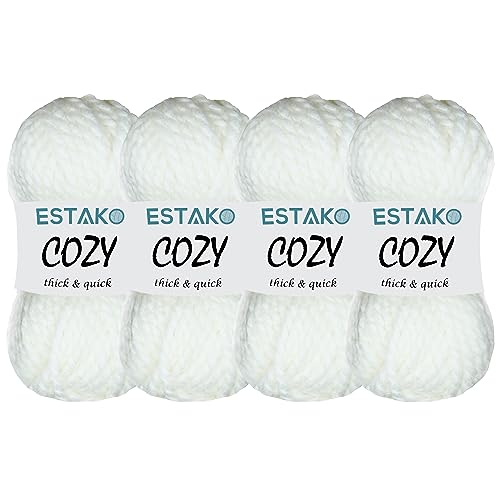 Estako Cozy Thick & Quick Yarn, 20% Wool 80% Acrylic, Bulky, White, 4-Pack | chunky, soft, hand knitting, blankets, crocheting, weight 6, 400 g, 260 yds, scarves, sweaters, hats - color: 50187 - White, size: 4 Skeins