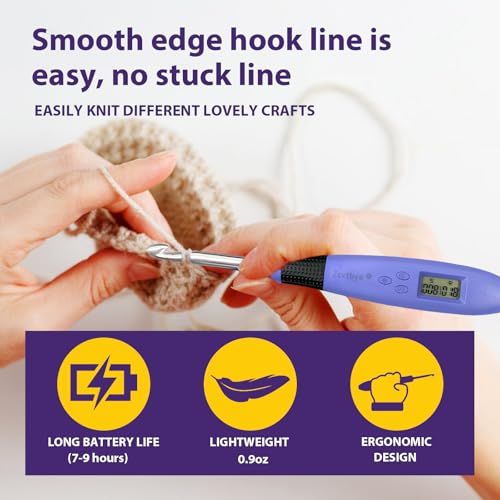 22 Size Crochet Hook Set with Light & Digital Counter, Ergonomic for Arthritic Hands, 2.0–14.0 mm Interchangeable Hooks, Rechargeable and Beginner-Friendly - size: 22 Crochet Hook