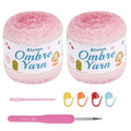 Alvian Ombre Crochet Cake Yarn for Crocheting, 2 Large Skeins Gradient Cake Yarn 200g (7.05 oz) 380m (415 Yards), Ombré Yarns Cake Rainbow Cotton Yarn for Blankets, Scarves, Shawls (Pink) - color: Pink