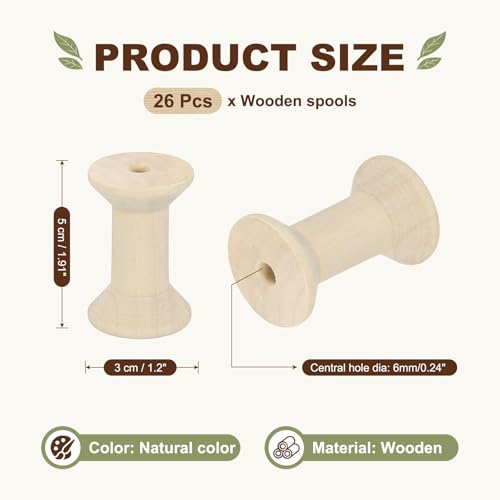 MECCANIXITY 26 Pcs 1.2"x2" Small Empty Thread Spools, Natural Color Unfinished Wooden Spools Wire Weaving Bobbins, Wire Weaving Bobbins for Embroidery DIY Sewing Machines Cord Jewelry Chain - color: Natural Color, size: 1.2"x2"