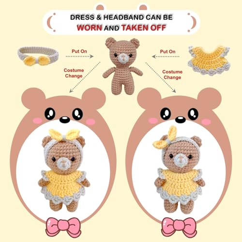 LoopMap Amigurumi Crochet Kit for Beginners with Removable Dress & Video Tutorials, DIY Bear Making Kit Includes Premium Yarn & Tools, Creative Gift for Adults Teens (Yellow) - color: yellow, style: Bear K01