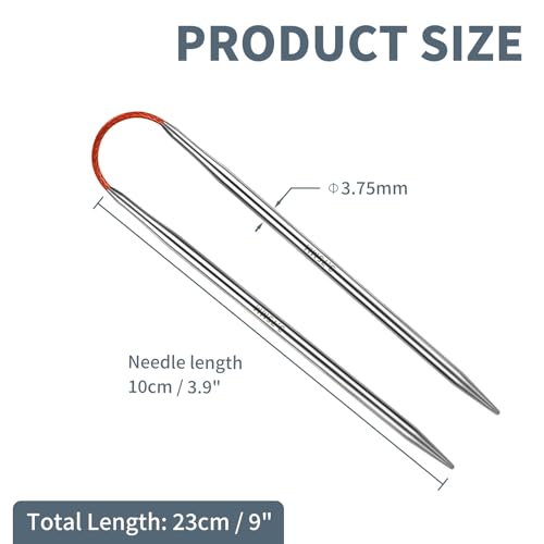 US5/3.75mm9-inchFlexibleCircular DoublePointed Knitting Needles,3-PieceSet | Perfect for knitting socks, stuffed animals, fingerless gloves, coasters, and other small, delicate knitting projects - size: 3.75MM