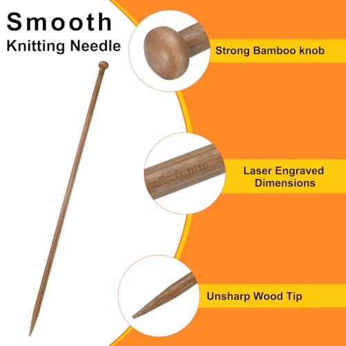 HARFINGTON 7mm Bamboo Knitting Needle Straight Single Pointed 13.8 Inch Long Wooden Sweater Knitting Needles US Size 10.5 for Yarn Beginners Hand Sock DIY - size: 7mm US Size 10.5