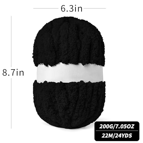 10 Pack Black Fuzzy Chunky Yarn for Hand Knitting, Bulky Thick Fluffy Chenille Yarn for Crocheting, 240yds/70.5oz Jumbo Crochet Yarns, Soft Chunky Knit Blanket Yarn for Crochet - color: 10 Black