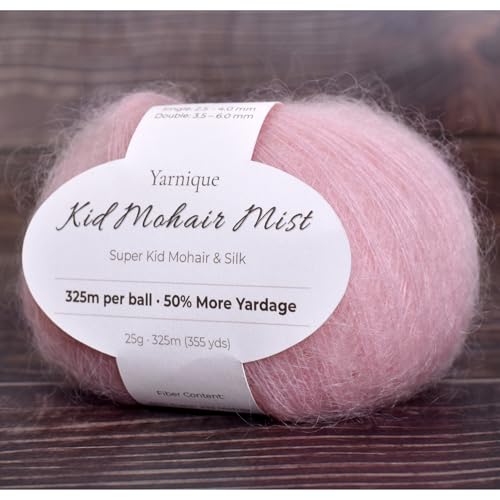 Kid-Silk Mohair Yarn, Lace Weight, 4 Balls 100g, 1420 yds | Yarnique 325m Per Ball | More Yardage | Sweaters & Tops | Stable Stitches (03 Petal Pink) - color: 03 Petal Pink