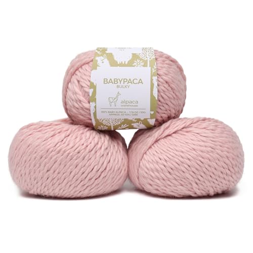 100% Baby Alpaca Yarn 3 Skeins 150g Bulky Weight Knitting Crochet B. Pink | Made in Peru with natural warmth and softness featuring 162yd of premium fiber ideal for scarves shawls sweaters and more - color: Baby Pink, size: Bulky - 3 Skeins