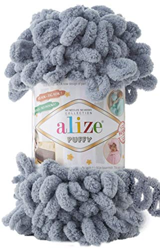 4 skn/Ball Alize Puffy Baby Big Loop Blanket Yarn 100% Micropolyester Soft Yarn 400gr 39.3 yds (428-Medium Grey) - color: 428-Medium Grey