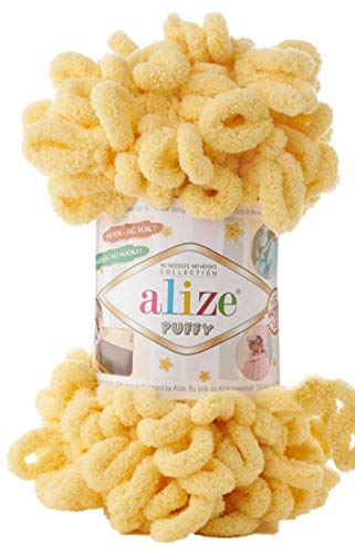 4 skn/Ball Alize Puffy Baby Big Loop Blanket Yarn 100% Micropolyester Soft Yarn 400gr 39.3 yds (509-Lemonade) - color: 509-Lemonade