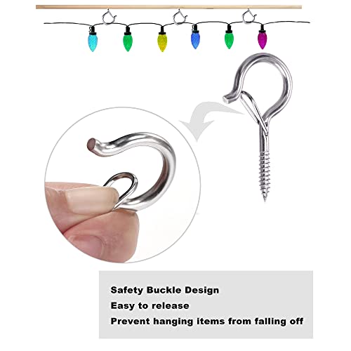 PlusRoc 20 Pack Screw Hooks for Hanging Outdoor Lights(Stainless Steel) | Christmas Seasonal Lighting, Heavy Duty 2.2 Inch Eye Hook Cup Ceiling Hook Q-Hanger for Patio, Wall Wood Ceiling Deck Mount - color: Stainless Steel Silver