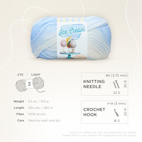 (1 Skein) Lion Brand Yarn Ice Cream Baby Yarn, Blueberry | DK Weight 100% Acrylic Knit & Crochet Fiber for Machine Washable Baby Blankets, Variegated Sweaters, Colorful Hats - color: Blueberry, size: 1 Pack