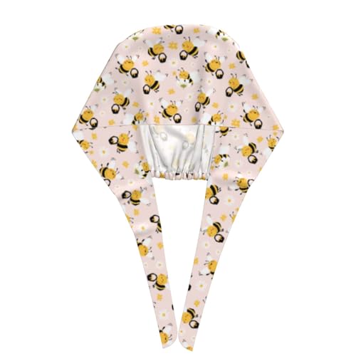 MOLIAN Dental Tooth Adjustable Working Cap Surgical Headgear for Women Men | Adjustable Tie Back Scrub Caps with Button Built-in Sweatband Working Cap for Nurses Doctors and Workers - color: Honeybees and Daisies