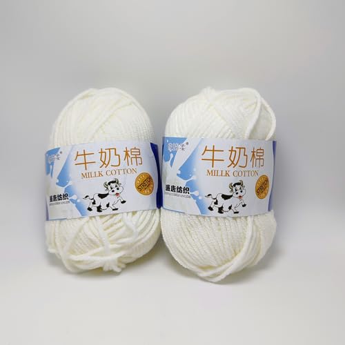 4 Rolls Comfy Blend Milk Wool Plain Knitting & Crochet Yarn Bulk Starter Kit for Colorful Craft DIY - color: IVORY