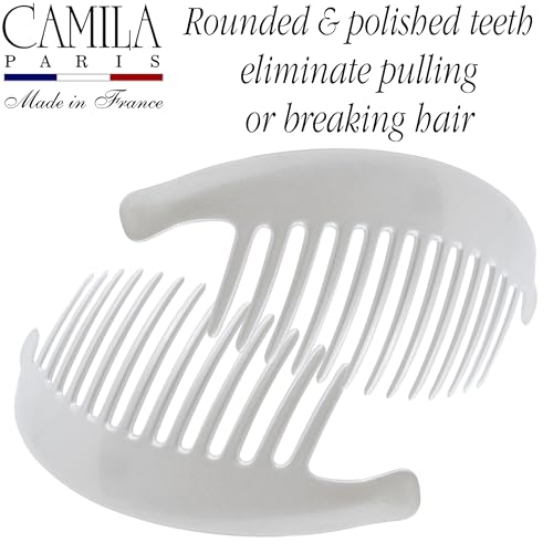Camila Paris CP3017 French Hair Side Combs, White Pearl Interlocking Combs French Twist Hair Combs, Strong Hold Hair Clips for Women Bun Chignon Up-Do, Styling Girls Hair Accessories, Made in France - color: White Pearl