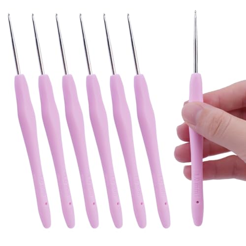 Hobekoee 6pcs Small Size Crochet Hooks,1mm Micro Crochet Needles | Steel Lace Crochet Hooks,Ergonomic Crochet Hook Grip for Arthritis And Beginners,Mini Size - size: 1mm