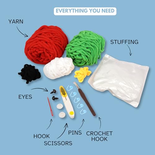 Needzo Christmas Crochet Kit Large Santa Sea Turtle, Everything Included, Step-by-Step Video Tutorials, DIY Knitting Supplies